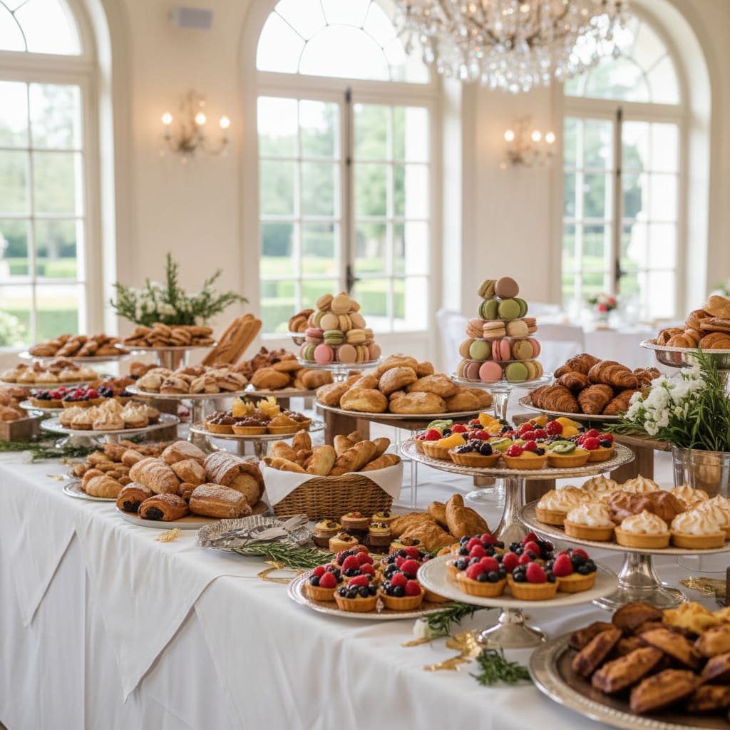 Catering-Tisch der Asflis French Bakery mit französischen Köstlichkeiten